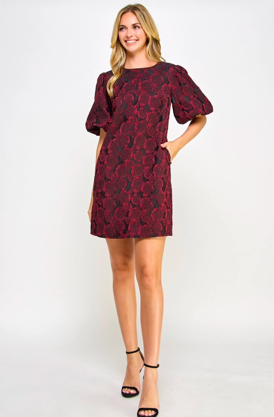 Puff Sleeve Jacquard Dress