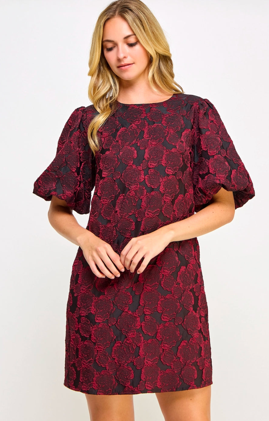 Puff Sleeve Jacquard Dress